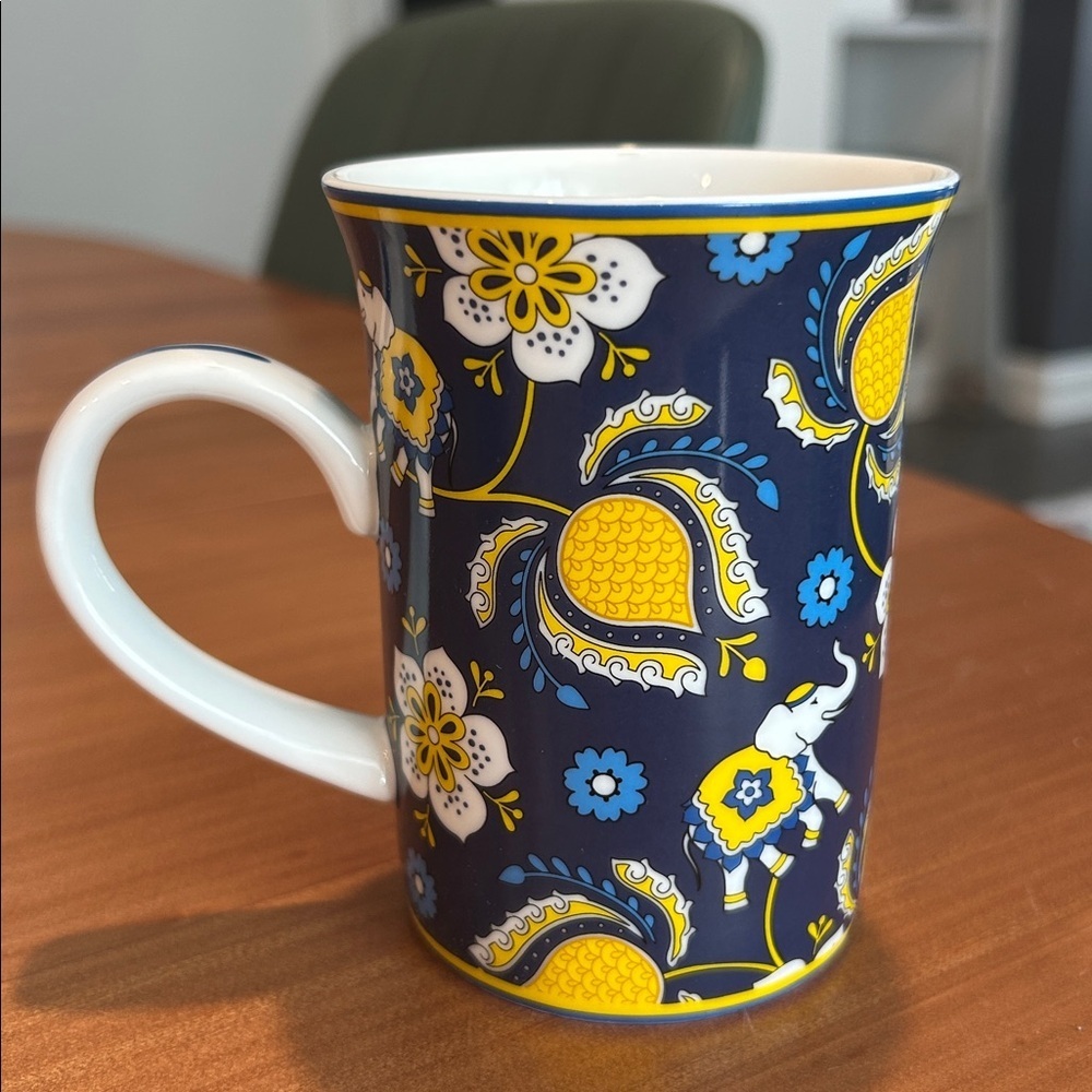 Vera Bradley Coffee Tea Mug Elephants & Flowers Blue Yellow